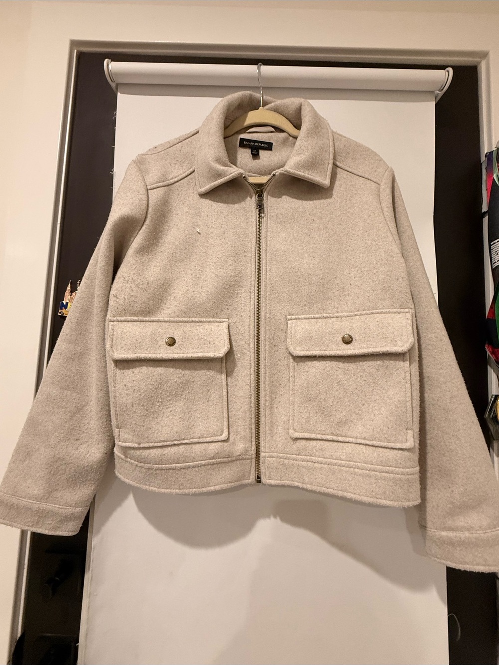 Banana Republic Cream Wool-Blend Zip Front Pea Coat